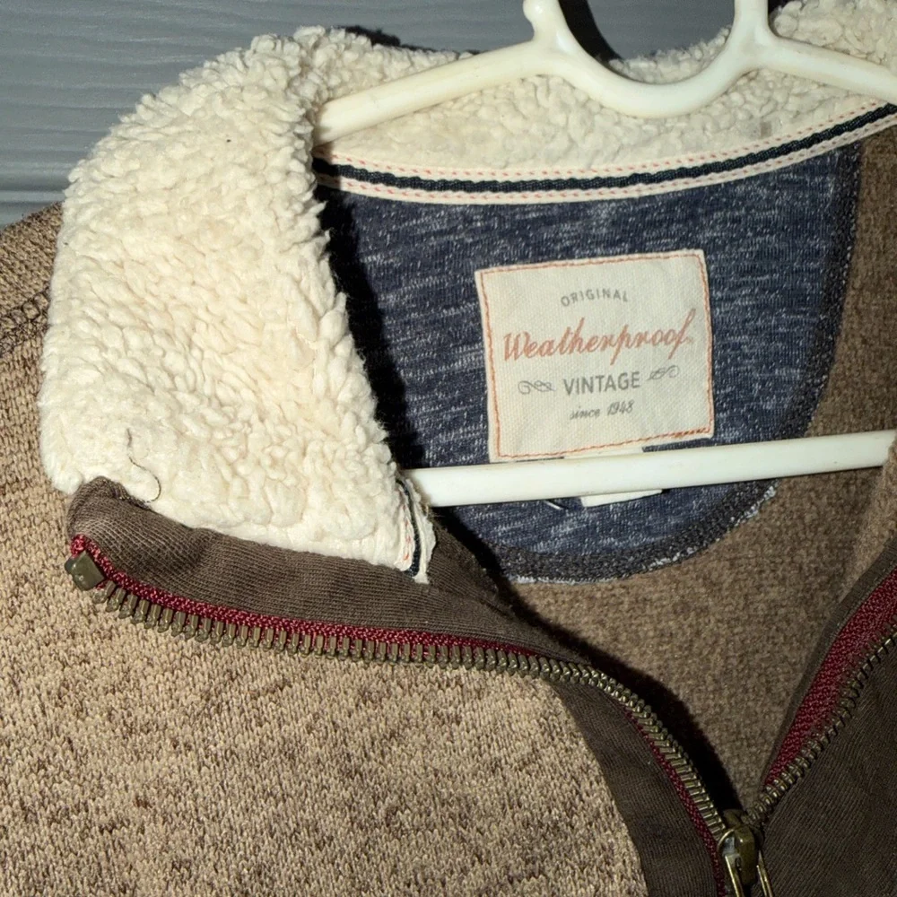 Weatherproof Vintage Mens Brown Marled Sherpa Lined Quarter Zip Pullover Sweater